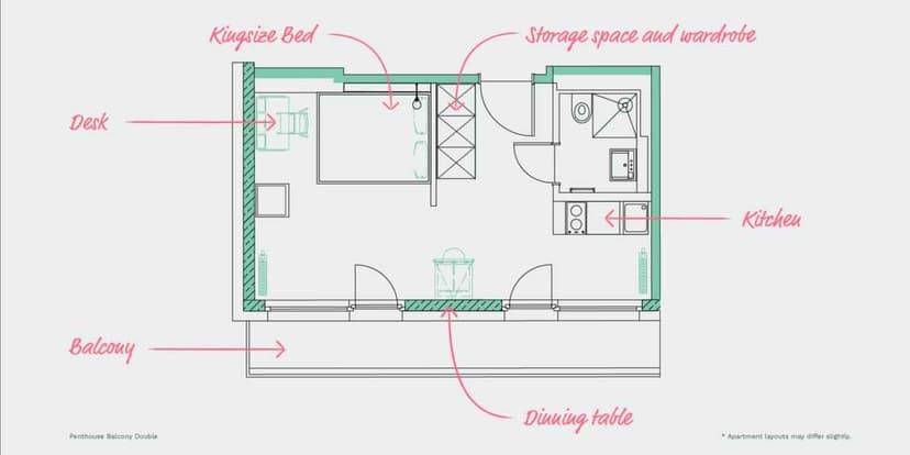 1Bed - 1Bath - (Penthouse Balcony Double) - Image 4