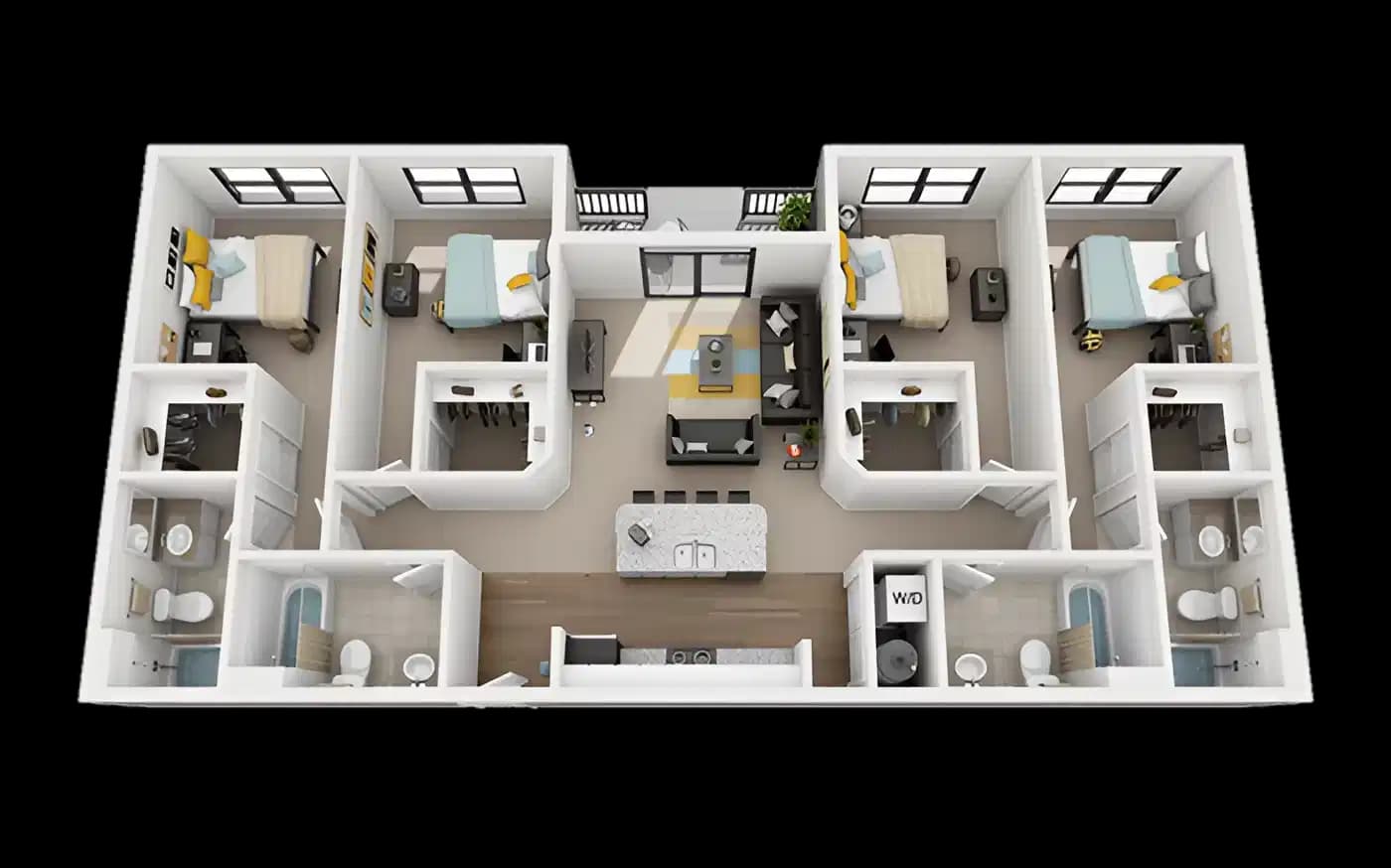 Private Room - 4x4-1 Square (4 Bed - 4 Bath)