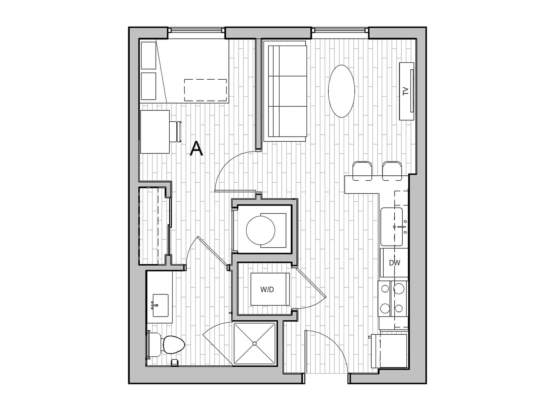 1 Bed - 1 Bath (485 Sq.ft)