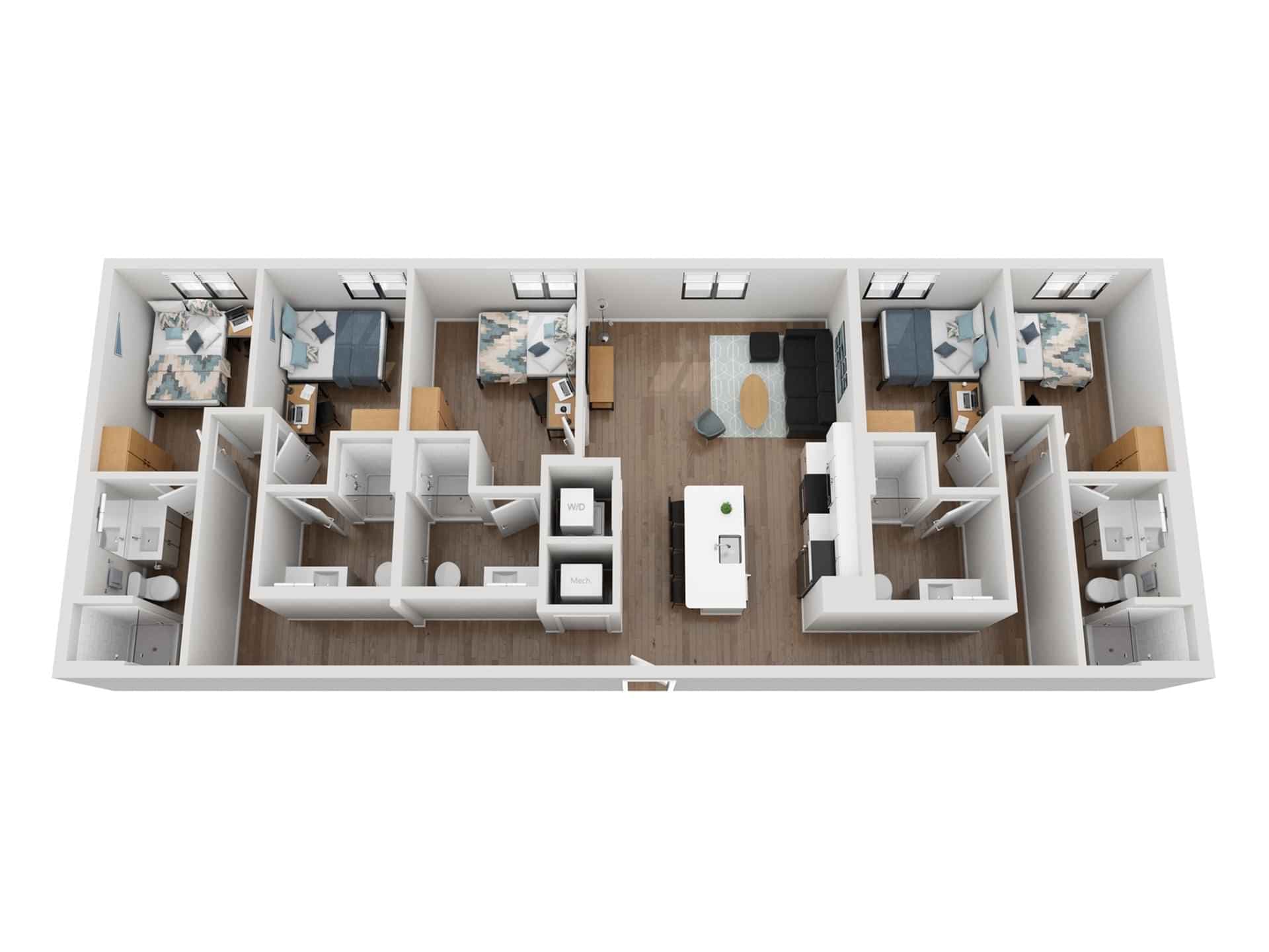 5 Bed -  5 Bath (1504 Sq.ft)