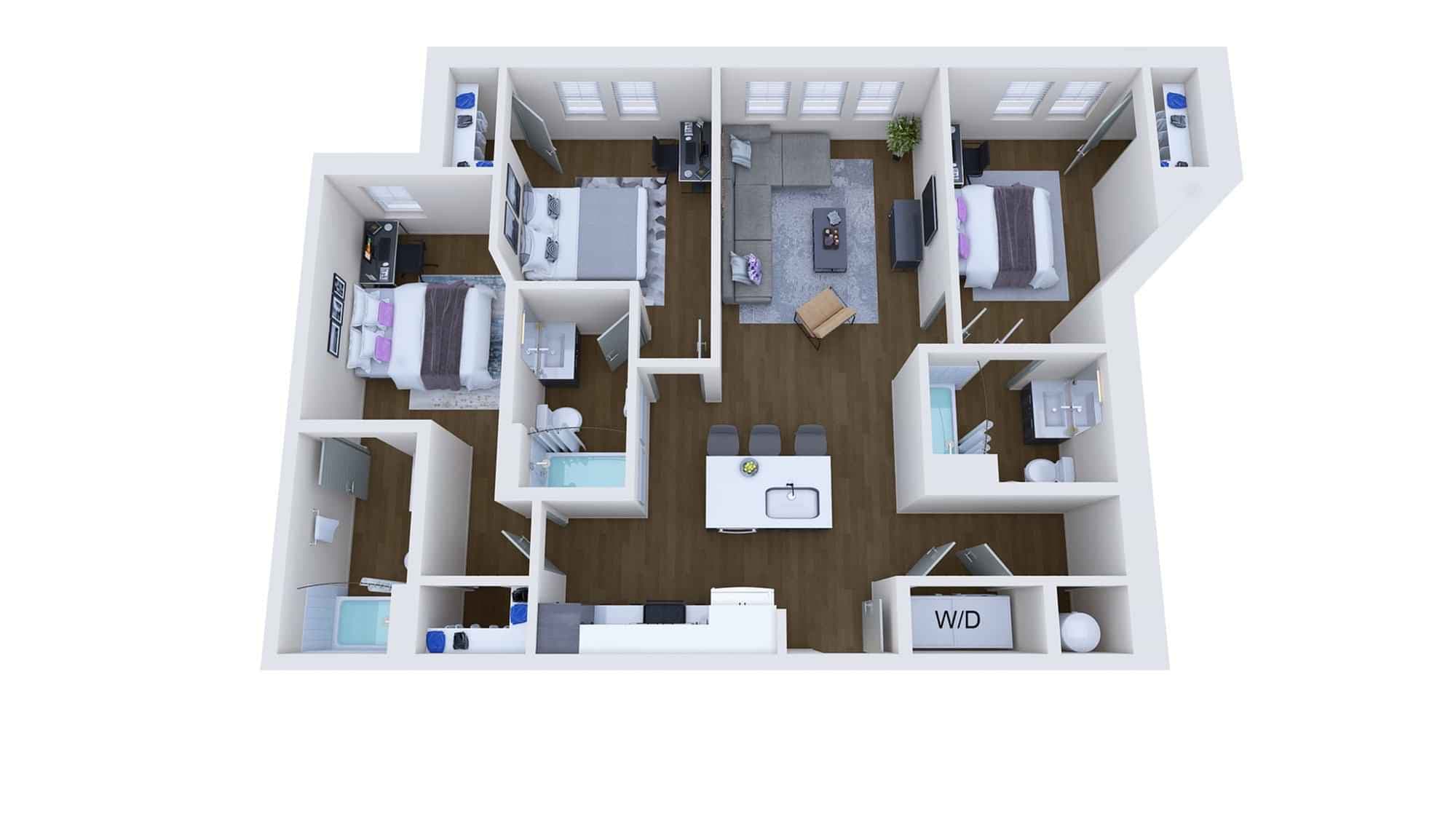 3 Bedroom 3 Bathroom Apartment (1136 Sq.ft) - Image 2