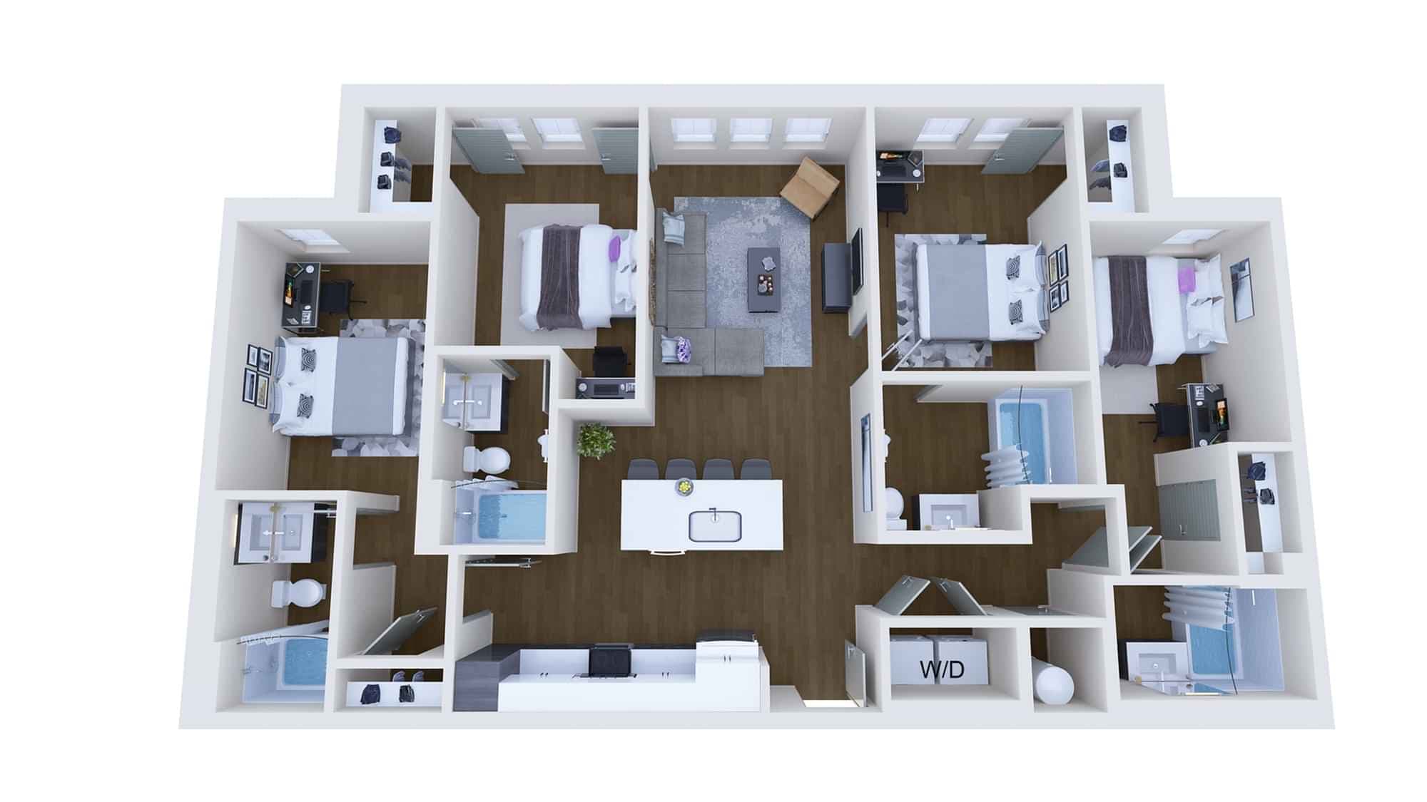 4 Bedroom 4 Bathroom Apartment (1517 Sq.ft) - Image 2