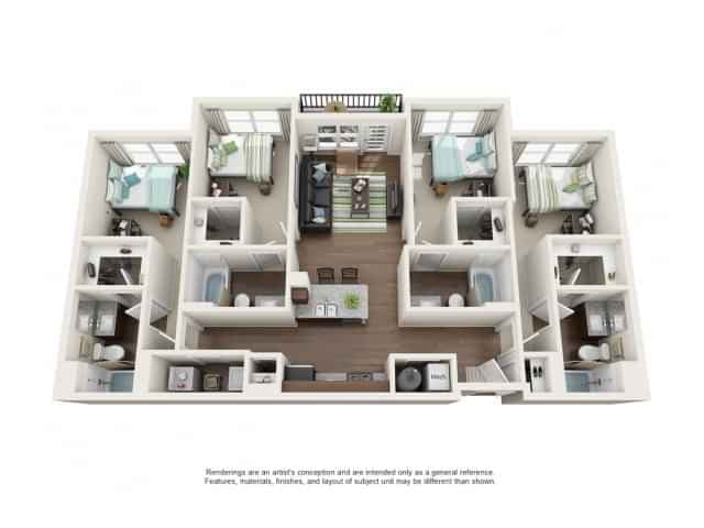 4 Bedroom 4 Bedroom Apartment (1486 Sq.ft) - Image 2