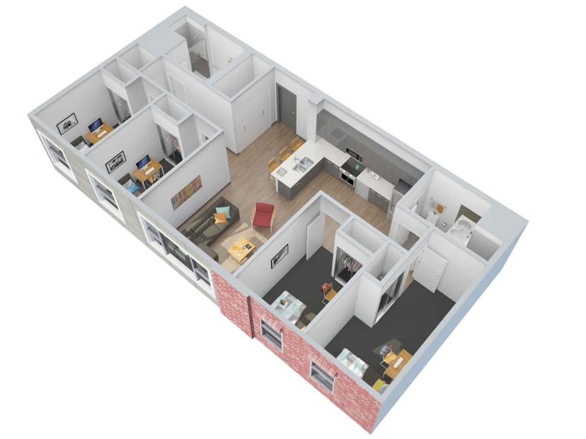 4 Bedroom  2 Bathroom Apartment (1249 Sq.ft)
