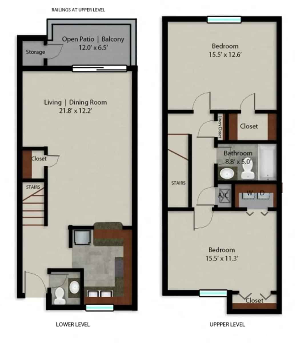 2 Bed 1.5 Bath
