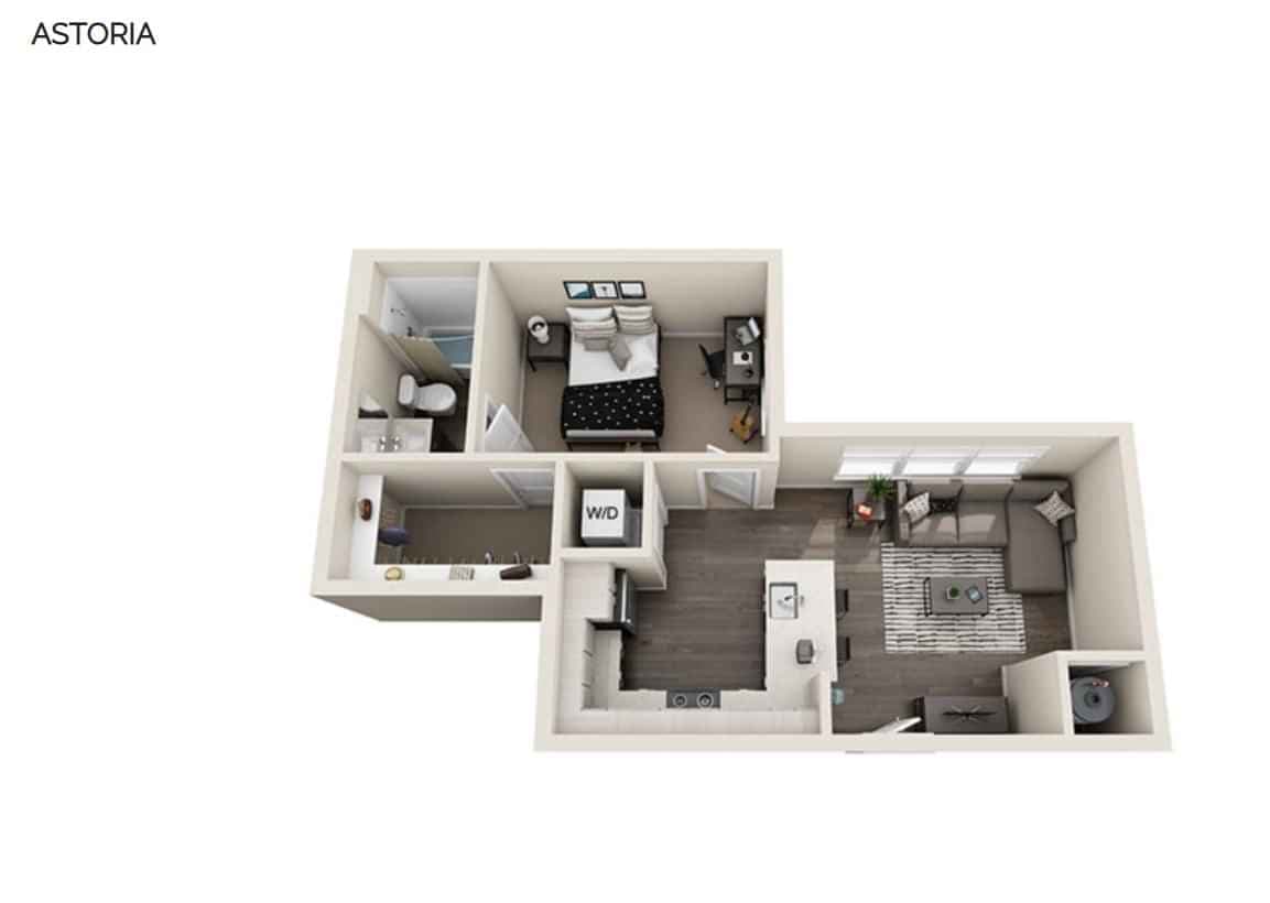 1 bed 1 bath (557 Sqft)
