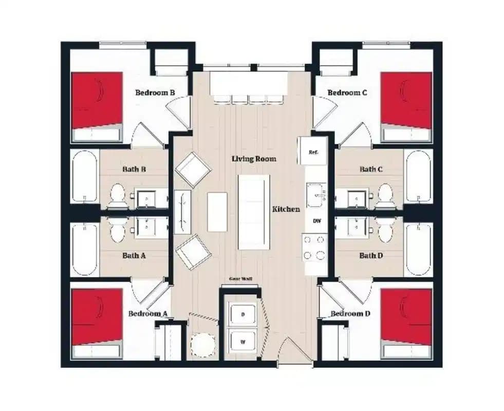 D1 Loft - Private Room - Private Bath (4 Bed - 4 Bath)
