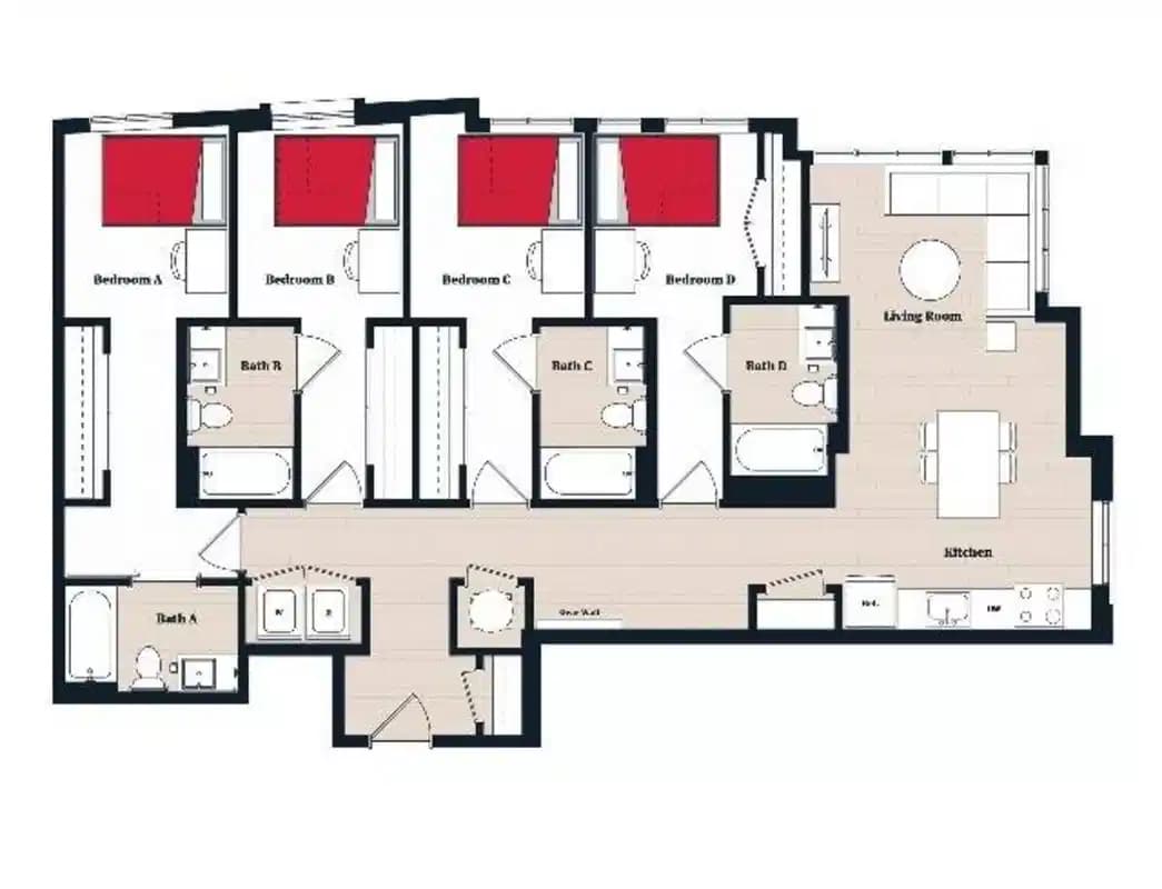 D13 - Private Room - Private Bath (4 Bed - 4 Bath)