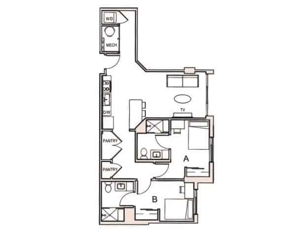 2 Bedroom 2 Bathroom Apartment (757 Sq.ft)