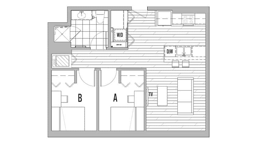 2 Bedroom 1 Bathroom Apartment (643 Sq.ft)