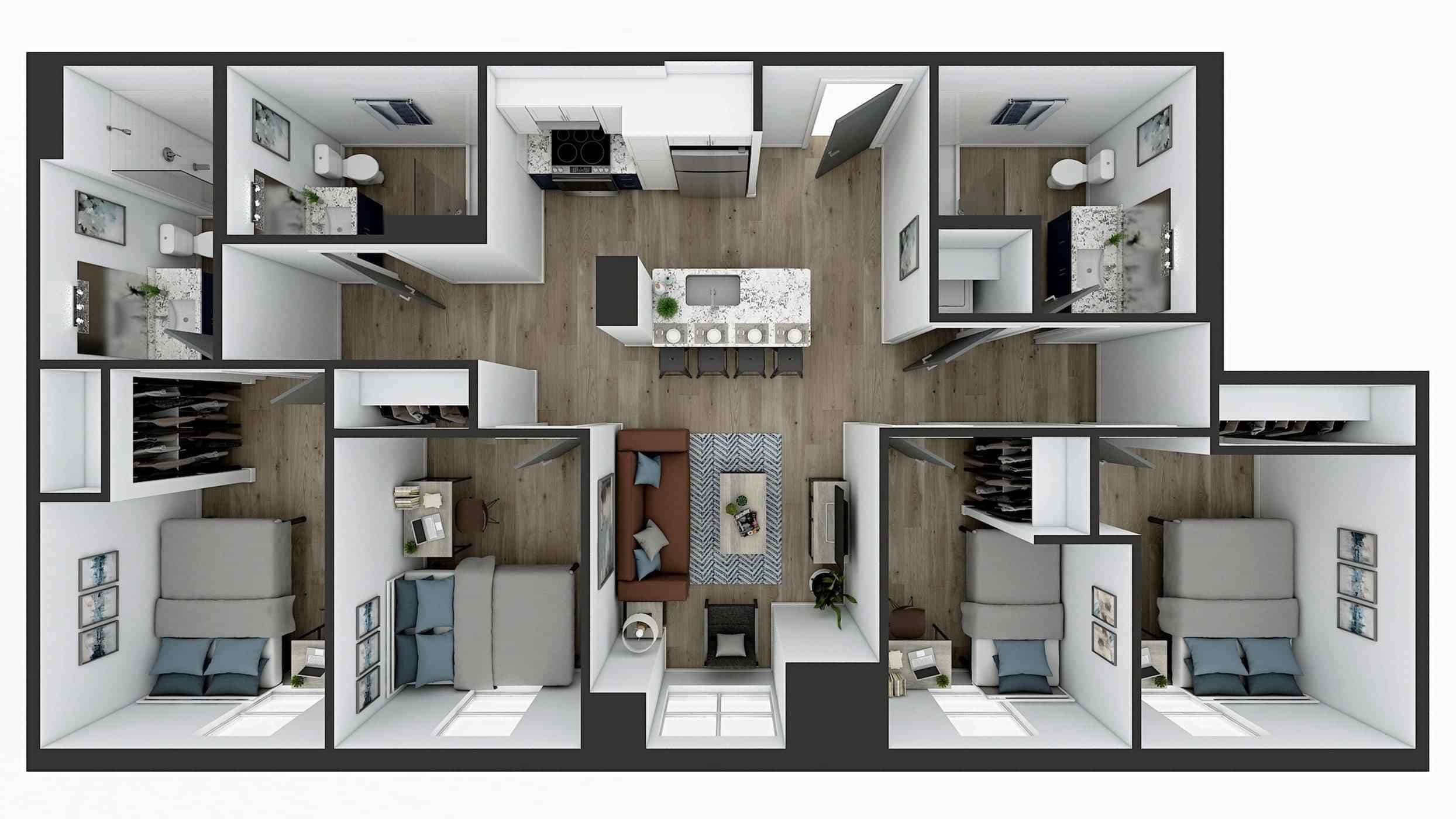 4 Bedroom 3 Bathroom Apartment